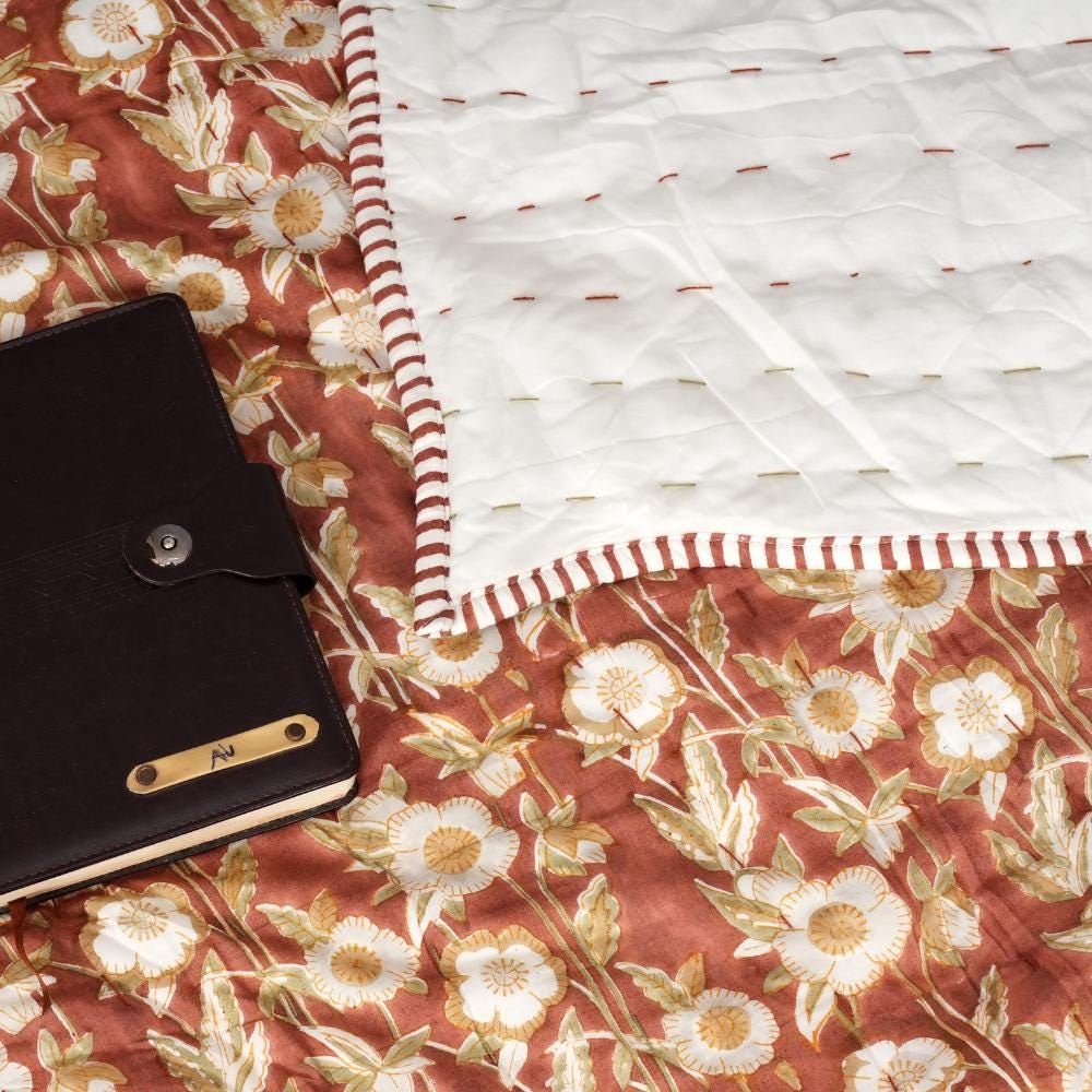 Floral Cotton Quilt – Hand Block Printed Cottage Farmhouse Bedding