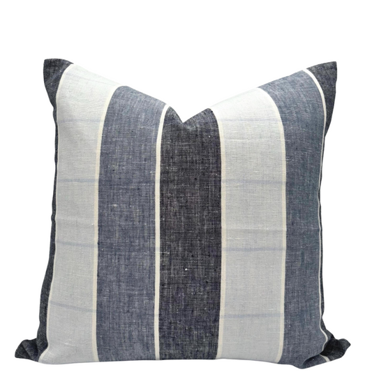 Blue Striped Linen Pillow Cover – Coastal Farmhouse Throw Pillow
