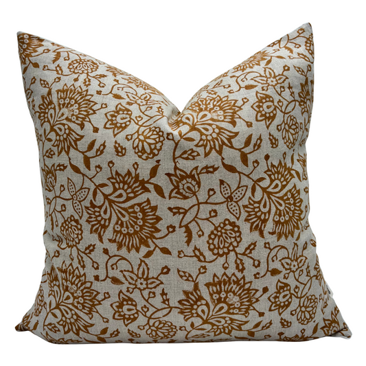 Rust Floral Linen Pillow Cover Set – Farmhouse Throw Pillows