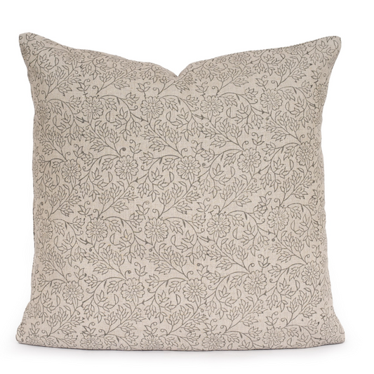 Gray Floral Pillow Cover – Farmhouse Cottage Throw Pillow