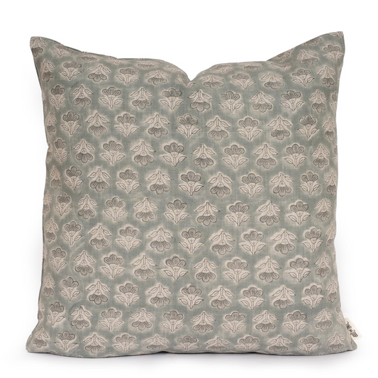 Gray Floral Pillow Cover – Cottage Farmhouse Decorative Throw Pillow