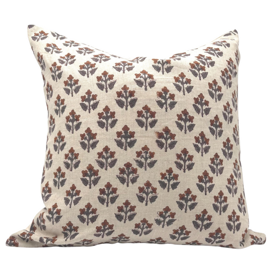 Rust Floral Pillow Cover – Cottage Farmhouse Decorative Throw Pillow
