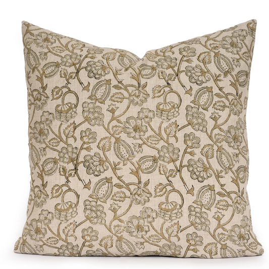 Gray Floral Pillow Cover – Cottage Farmhouse Decorative Throw Pillow