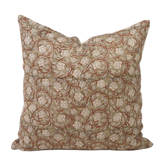 Green Floral Pillow Cover – Cottage Farmhouse Decorative Throw Pillow