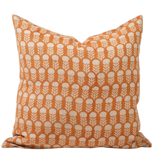 Orange Floral Pillow Cover – Cottage Farmhouse Decorative Throw Pillow