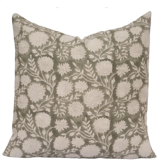 Sage Green Floral Pillow Cover – Cottage Farmhouse Throw Pillow