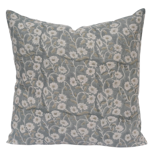 Teal Floral Pillow Cover – Cottage Farmhouse Decorative Throw Pillow