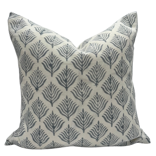 Light Blue Floral Linen Pillow Cover