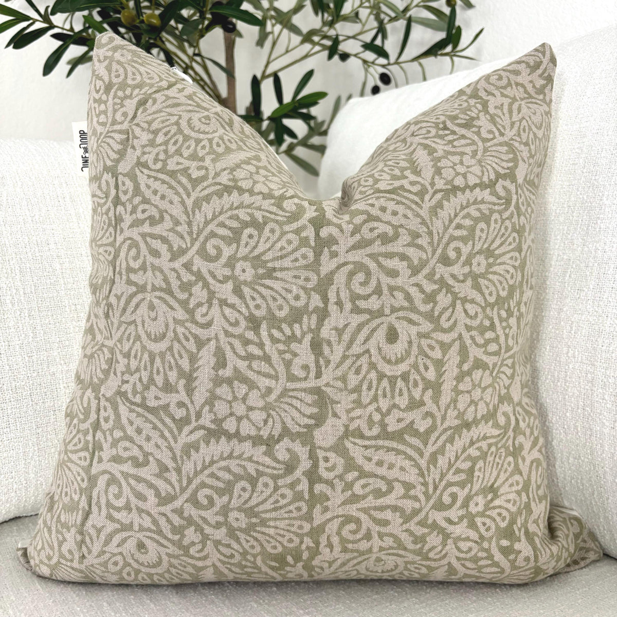 Green Floral Pillow Cover – Cottage Farmhouse Throw Pillow