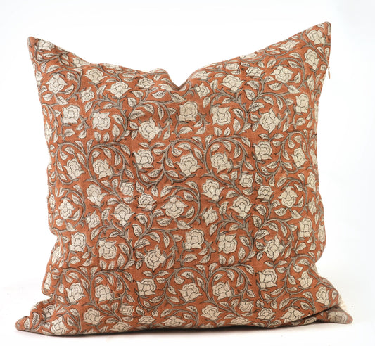 Rust and Green Floral Pillow Cover – Spring Farmhouse Throw Pillow, French Country Cottage Decor