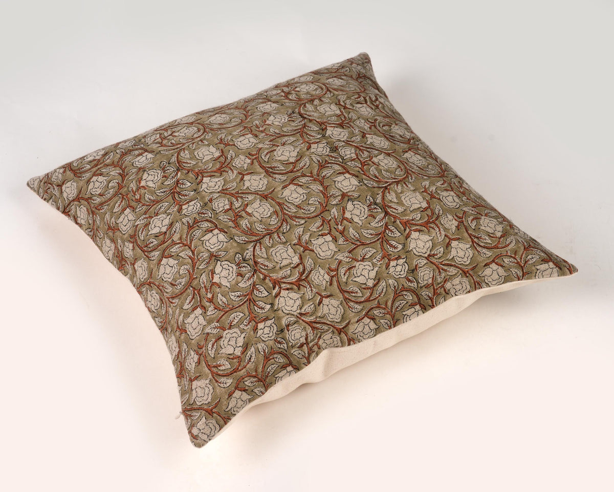 Green Floral Pillow Cover – Cottage Farmhouse Decorative Throw Pillow