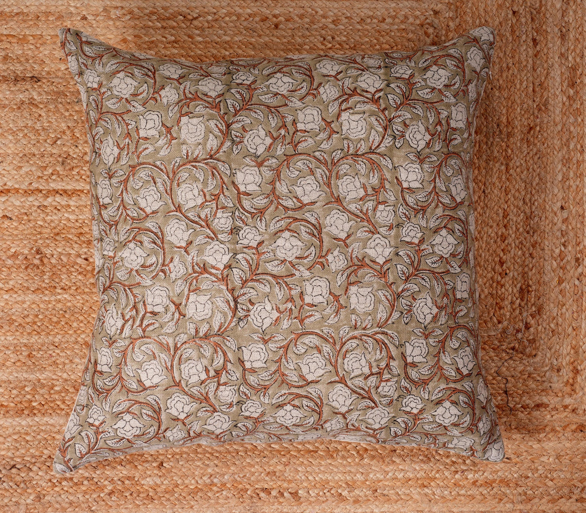 Green Floral Pillow Cover – Cottage Farmhouse Decorative Throw Pillow