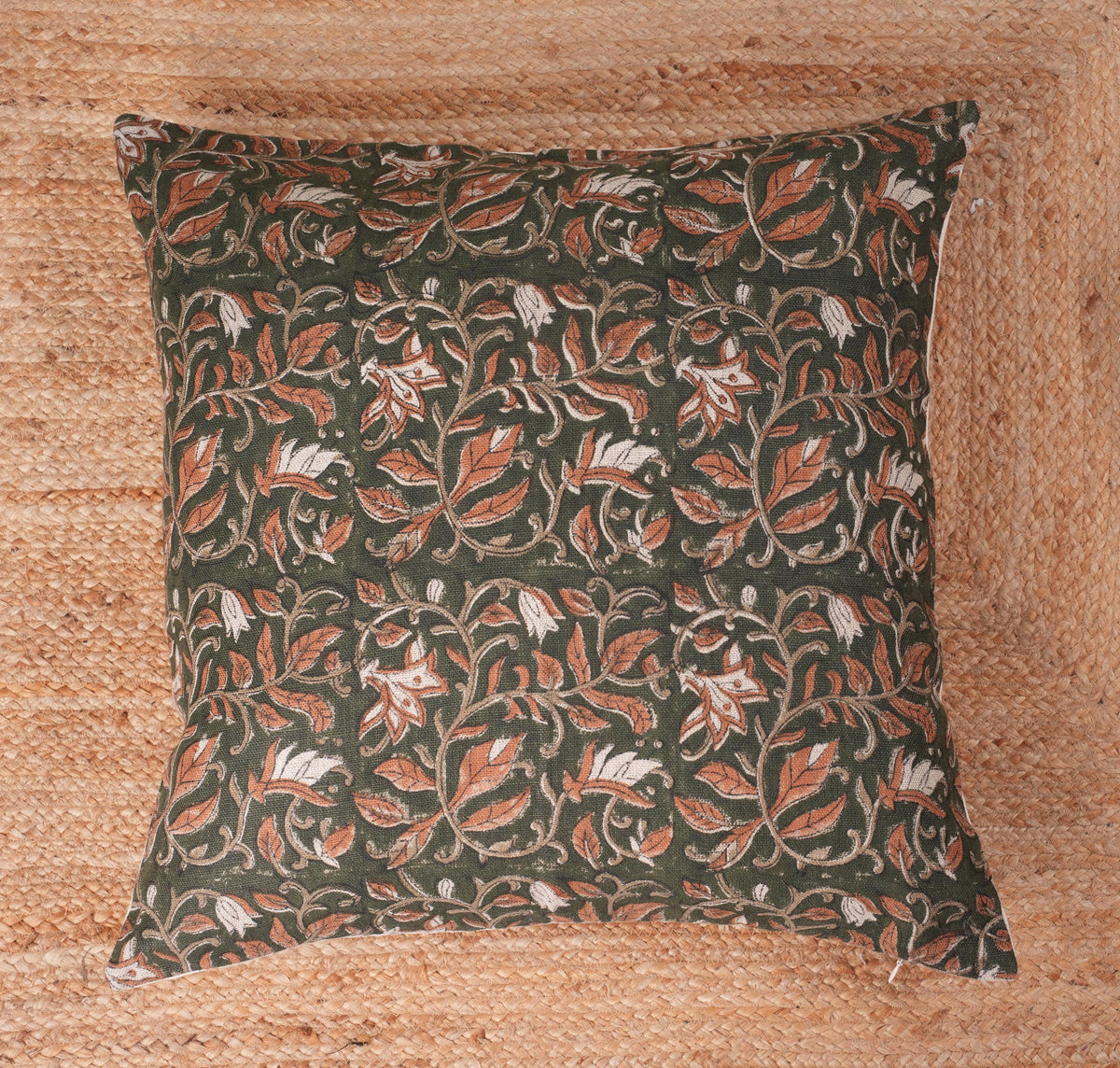 Dark Green Botanical Linen Pillow Cover