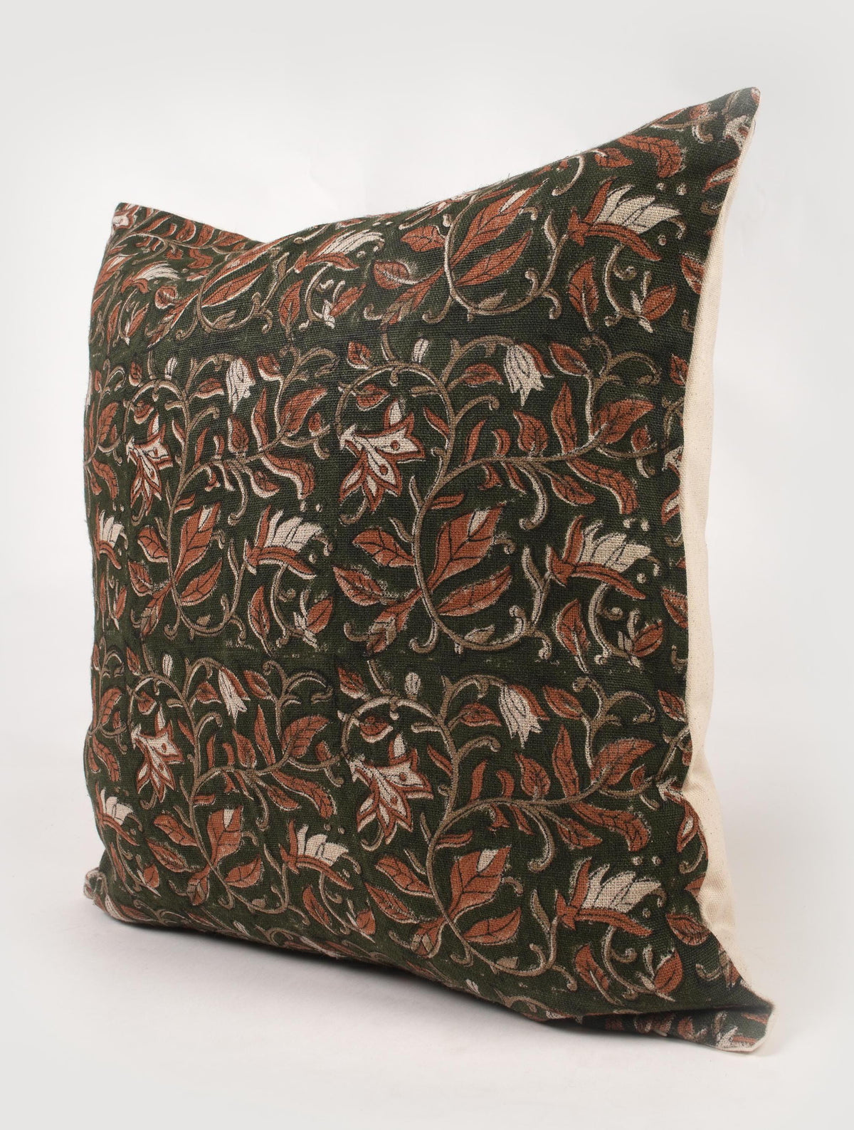 Dark Green Botanical Linen Pillow Cover