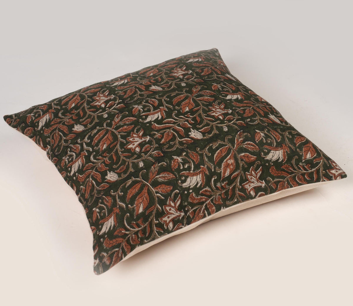 Dark Green Botanical Linen Pillow Cover