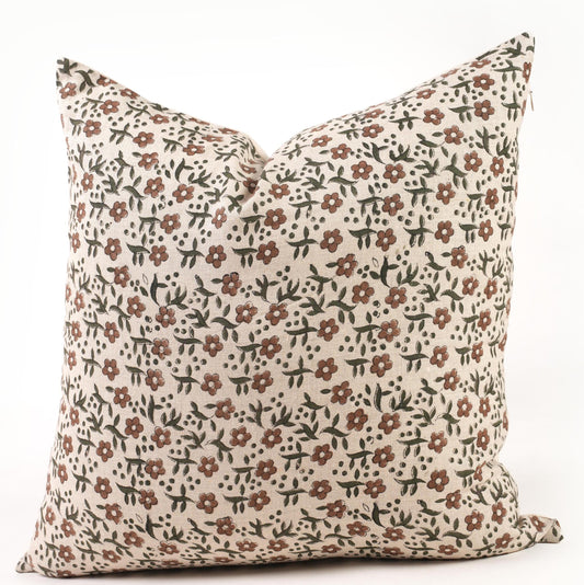 Red Floral Pillow Cover – Cottage Farmhouse Decorative Throw Pillow
