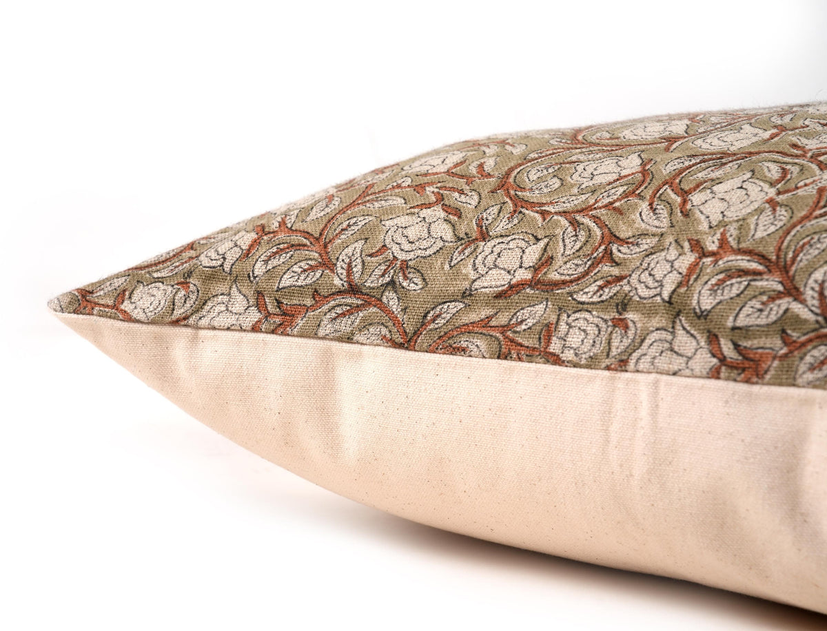 Green Floral Pillow Cover – Cottage Farmhouse Decorative Throw Pillow