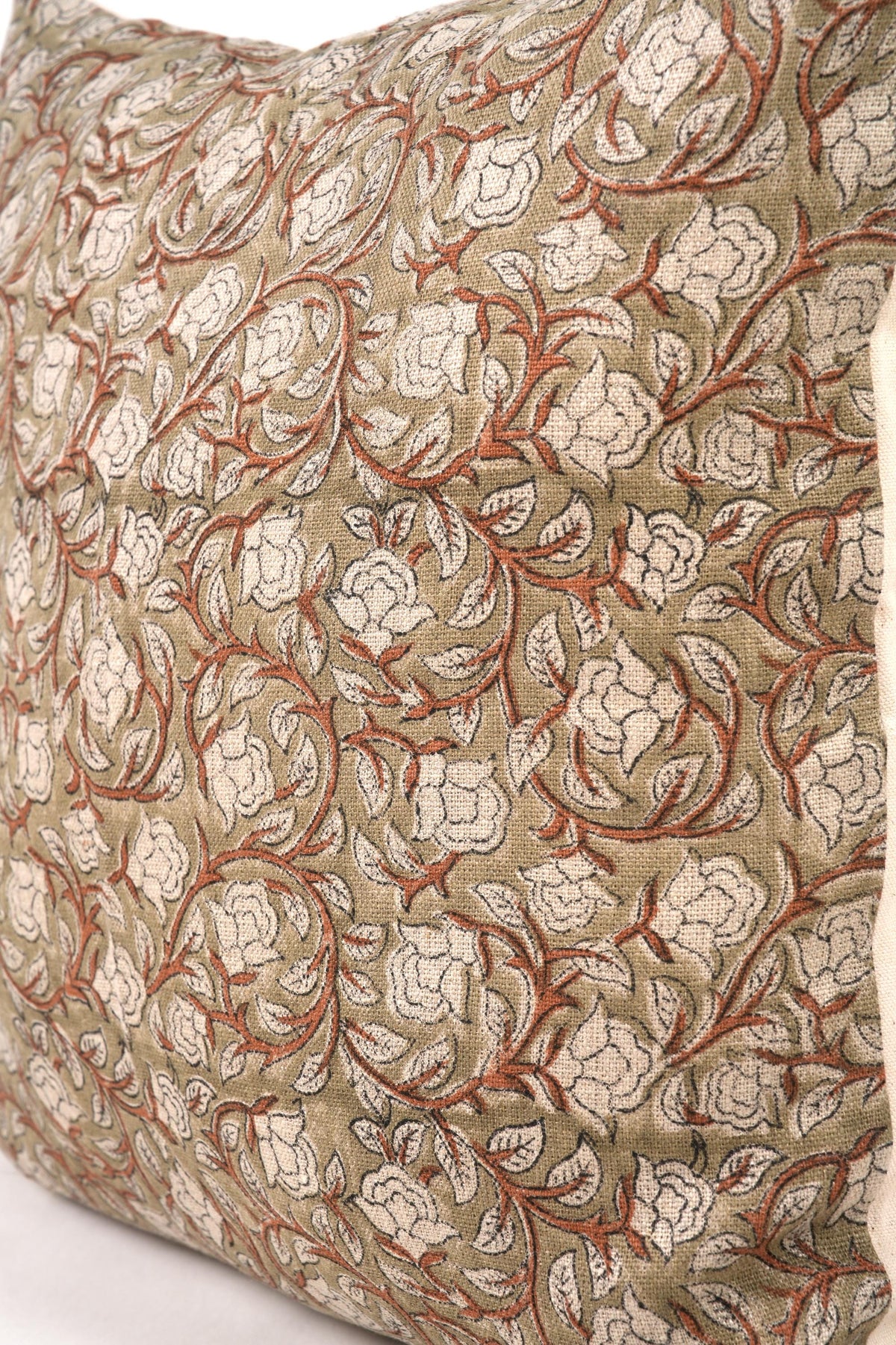 Green Floral Pillow Cover – Cottage Farmhouse Decorative Throw Pillow