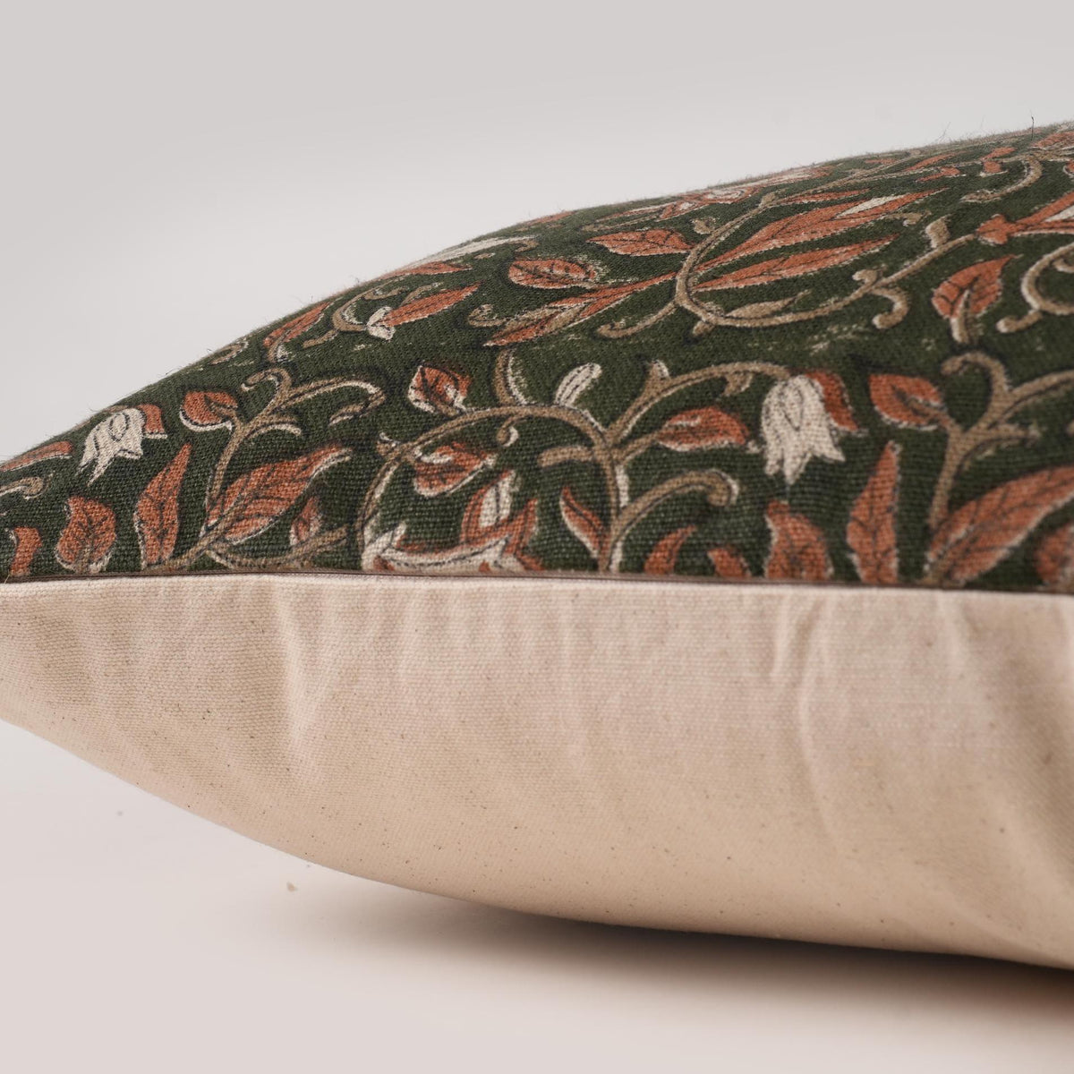 Dark Green Botanical Linen Pillow Cover