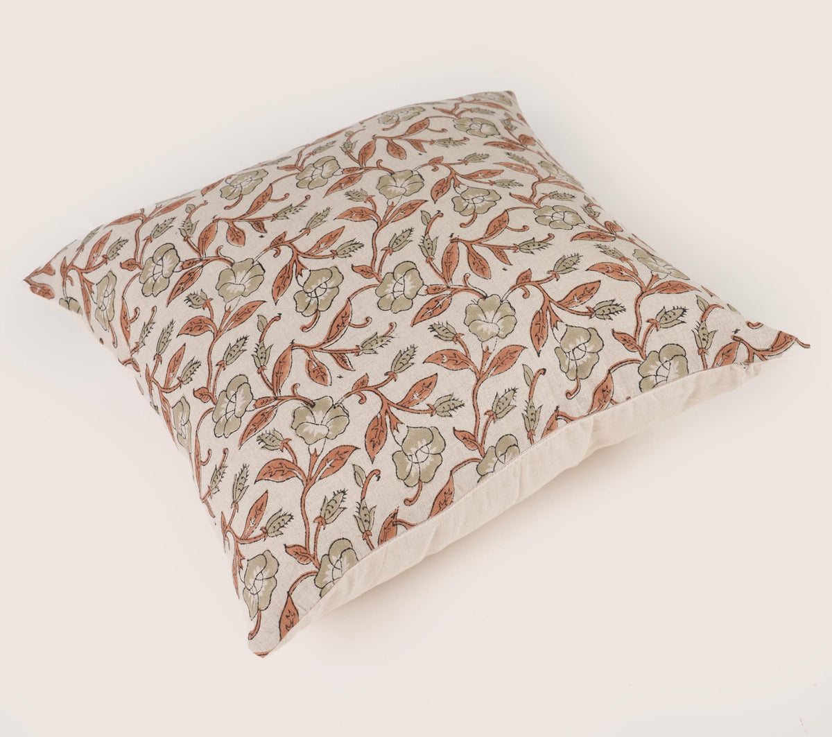 Sage Green Botanical Linen Pillow Cover – Hand Block Printed Farmhouse Throw Pillow