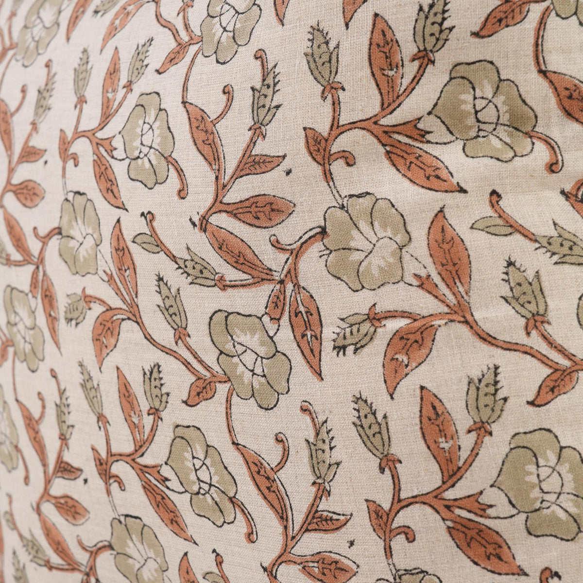 Sage Green Botanical Linen Pillow Cover – Hand Block Printed Farmhouse Throw Pillow