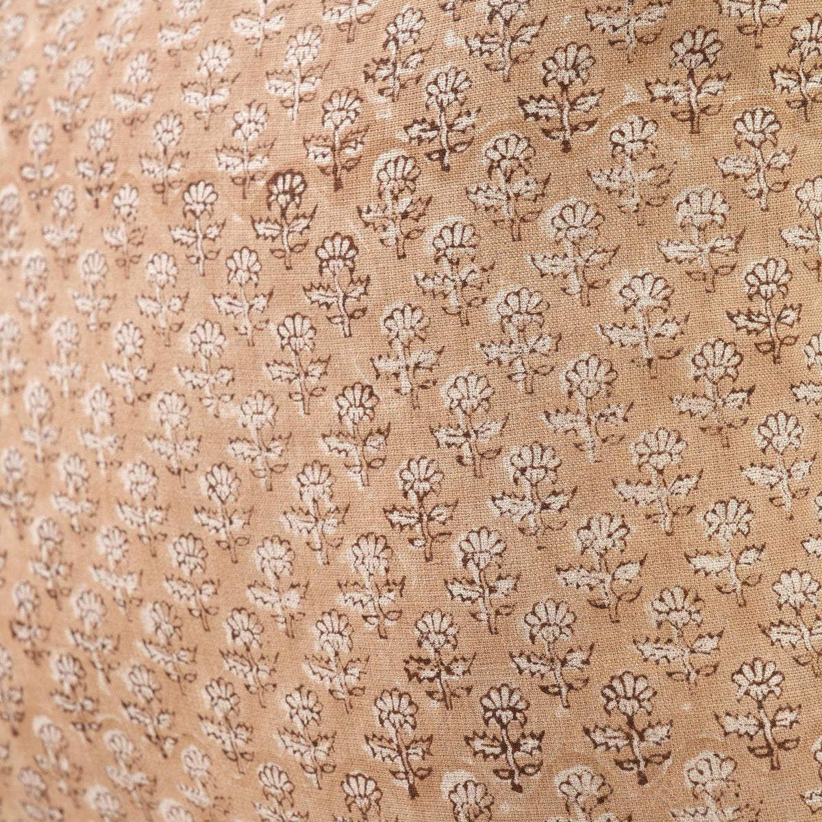 Tan Brown Floral Linen Pillow Cover – Hand Block Printed French Country Throw Pillow