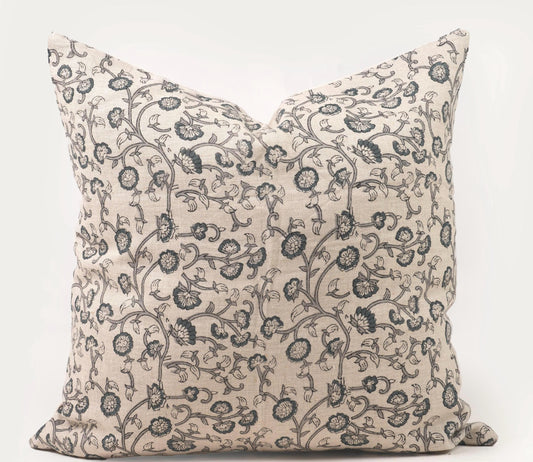 Gray Blue Floral Pillow Cover – French Country Farmhouse Throw Pillow, Spring Cottage Home Decor