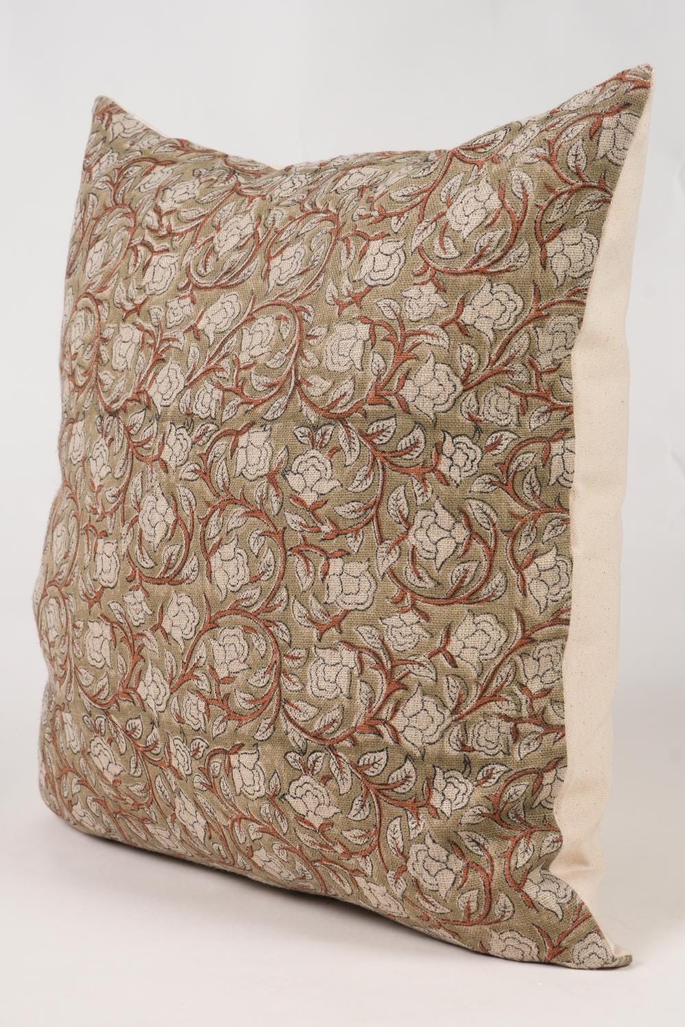 Green Floral Pillow Cover – Cottage Farmhouse Decorative Throw Pillow