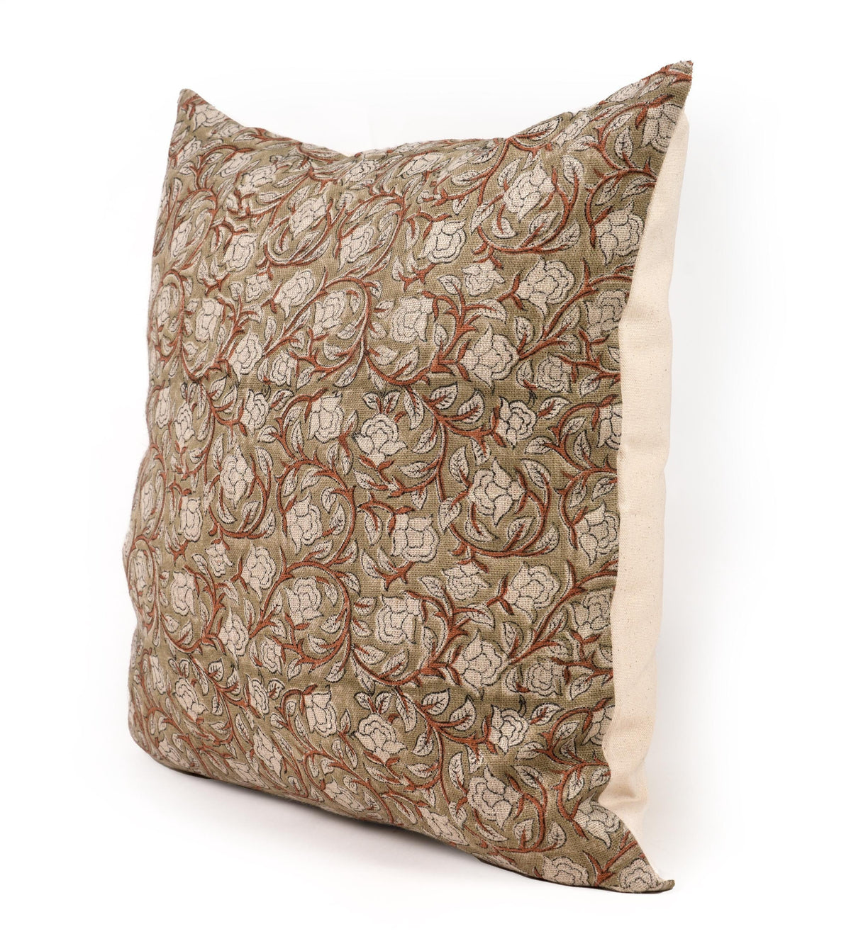 Green Floral Pillow Cover – Cottage Farmhouse Decorative Throw Pillow