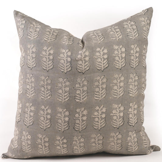 Gray Floral Pillow Cover – Cottage Farmhouse Decorative Throw Pillow