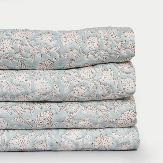 Blue Floral Cotton Quilt – Cottage Style Farmhouse Bedding