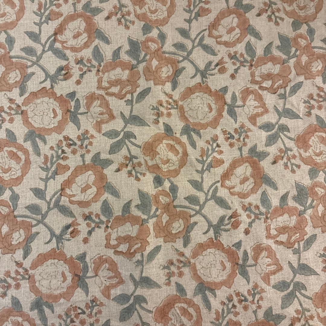 Pink Floral Linen Fabric by the Yard – Hand Block Printed Upholstery & Curtain Fabric