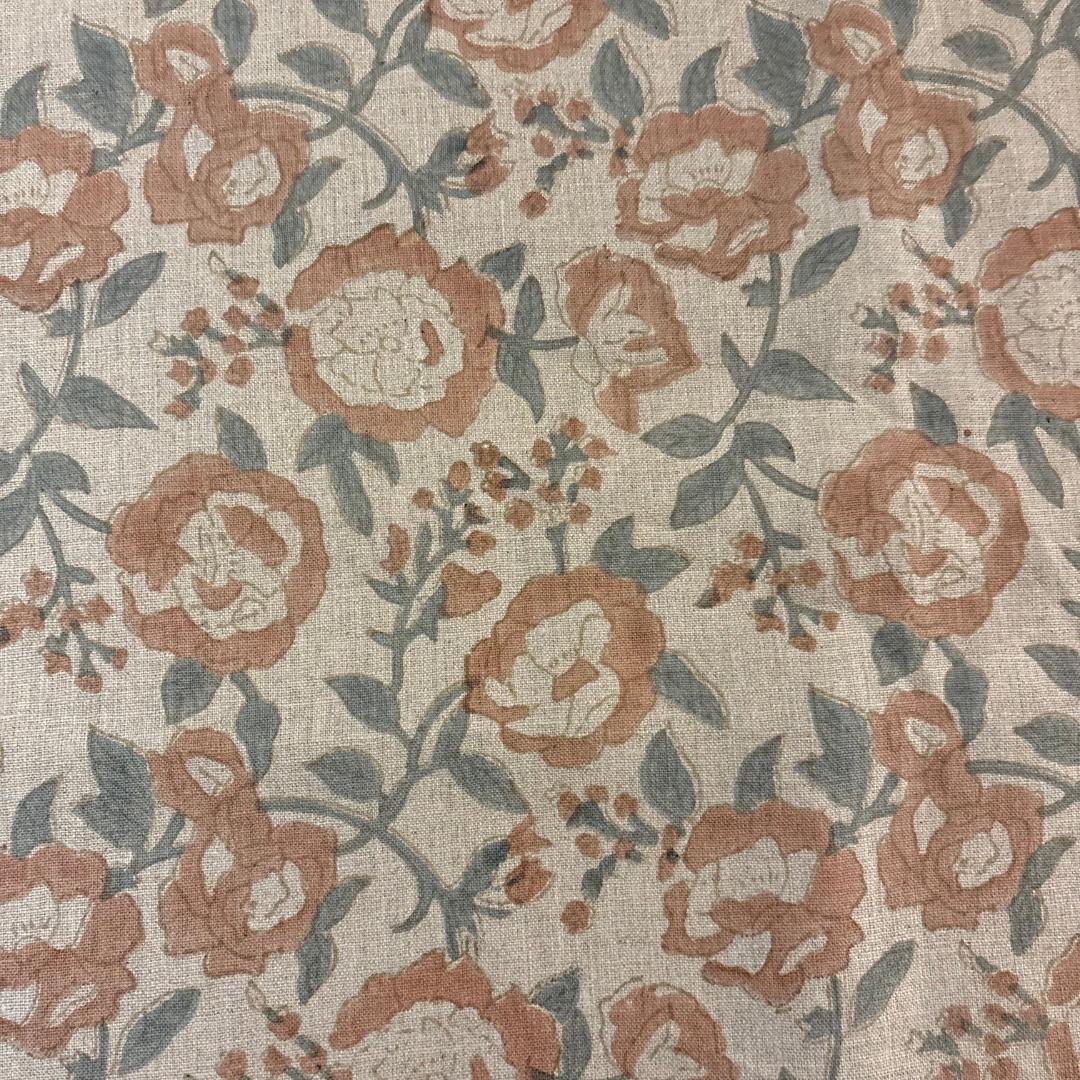 Pink Floral Linen Fabric by the Yard – Hand Block Printed Upholstery & Curtain Fabric