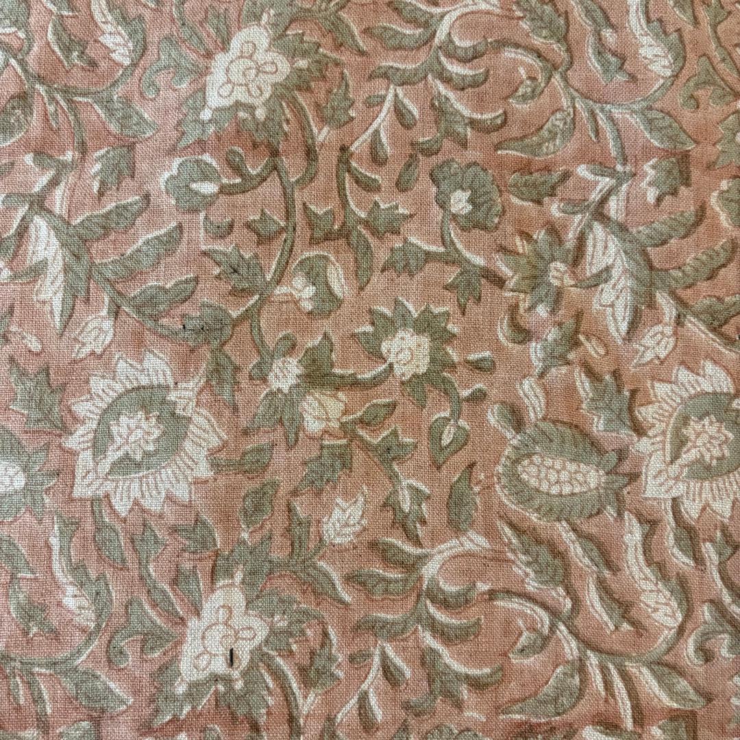 Pink Floral Linen Fabric by the Yard – Hand Block Printed Upholstery Fabric