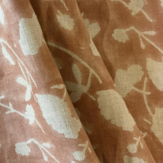 Pink Floral Linen Fabric by the Yard – Hand Block Printed Upholstery Fabric