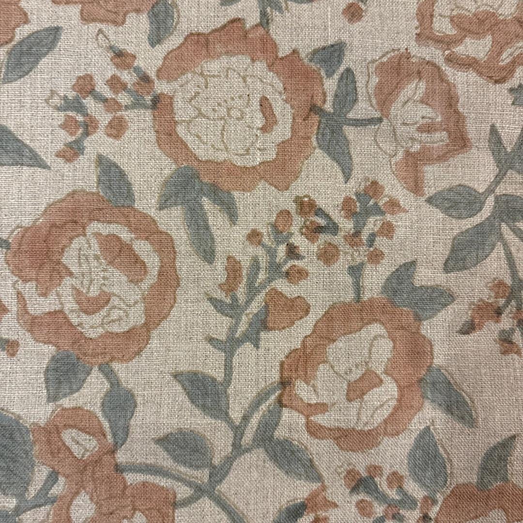 Pink Floral Linen Fabric by the Yard – Hand Block Printed Upholstery & Curtain Fabric