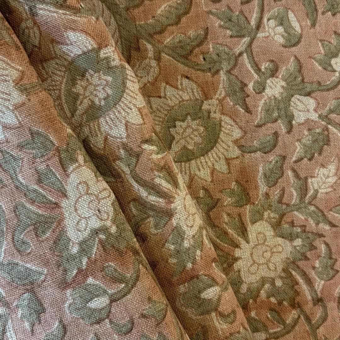 Pink Floral Linen Fabric by the Yard – Hand Block Printed Upholstery Fabric