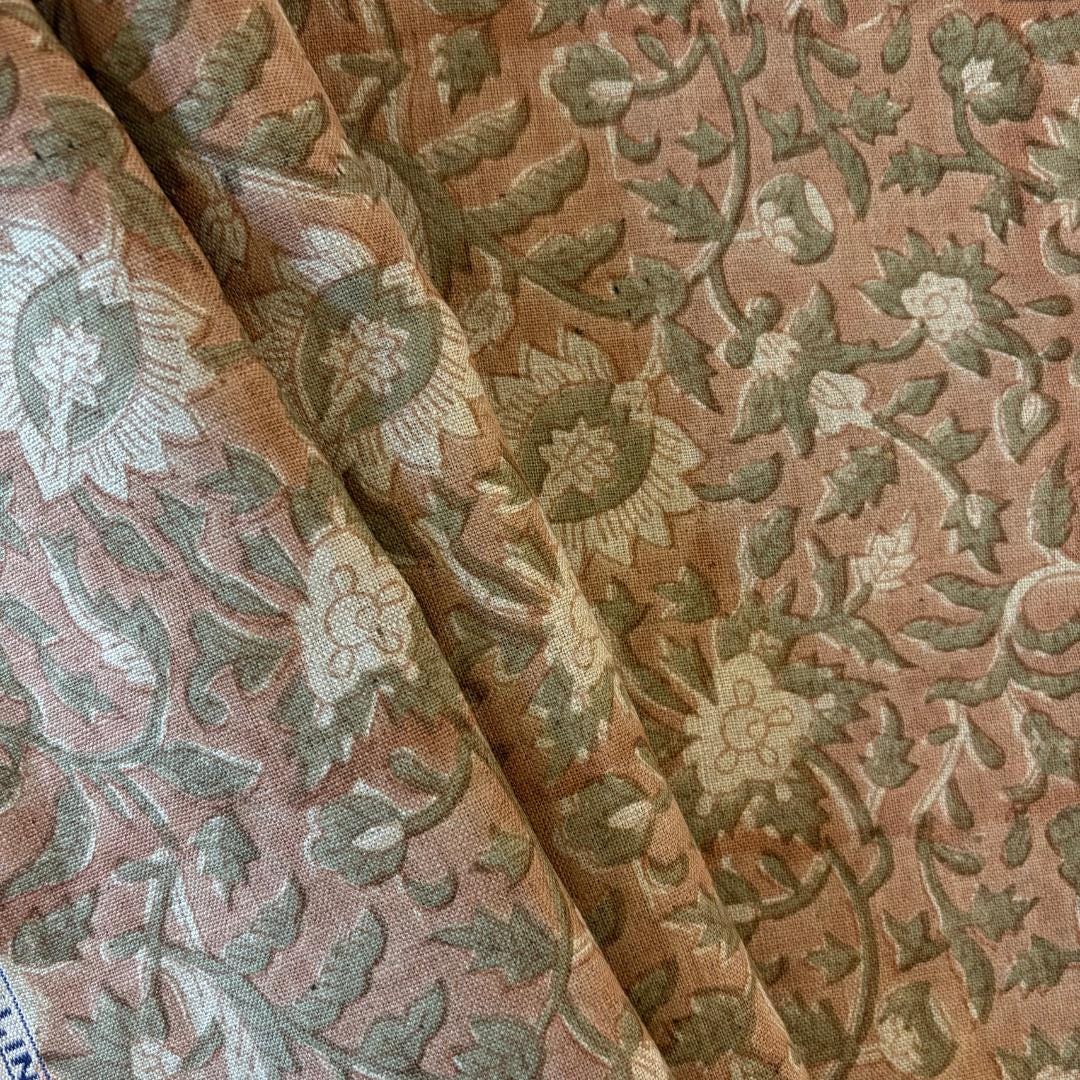 Pink Floral Linen Fabric by the Yard – Hand Block Printed Upholstery Fabric