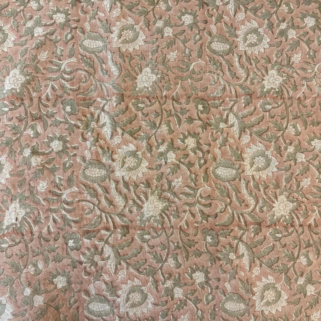 Pink Floral Linen Fabric by the Yard – Hand Block Printed Upholstery Fabric