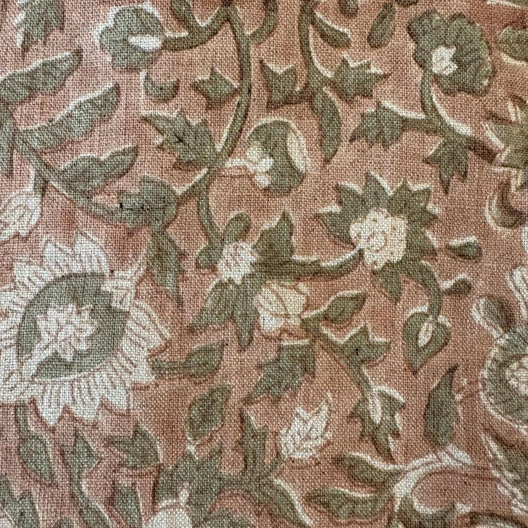 Pink Floral Linen Fabric by the Yard – Hand Block Printed Upholstery Fabric