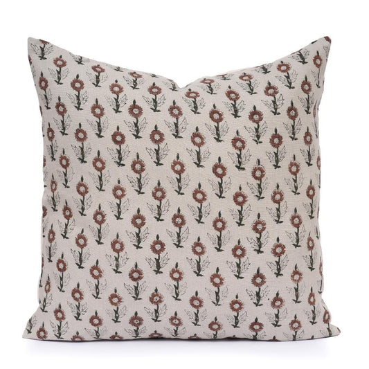 Rust Floral Pillow Cover – Farmhouse Holiday Decorative Throw Pillow