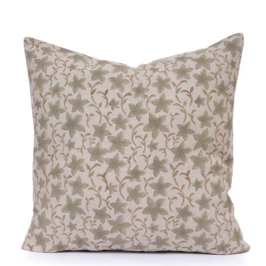 Sage Green Floral Linen Pillow Cover