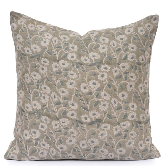 Green Floral Pillow Cover – Farmhouse Decorative Throw Pillow