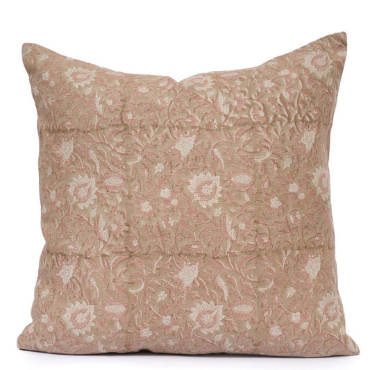 Brown & Pink Floral Pillow Cover – Farmhouse Decorative Throw Pillow