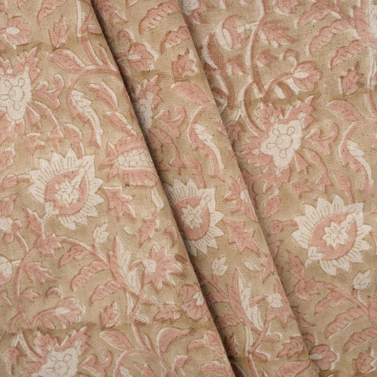 Pink Floral Linen Upholstery Fabric by the Yard – Hand Block Printed Fabric for Curtains & Pillows