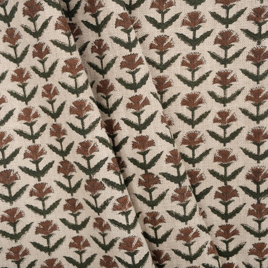 Red Floral Upholstery Fabric by the Yard – Hand Block Printed Linen for Home Décor