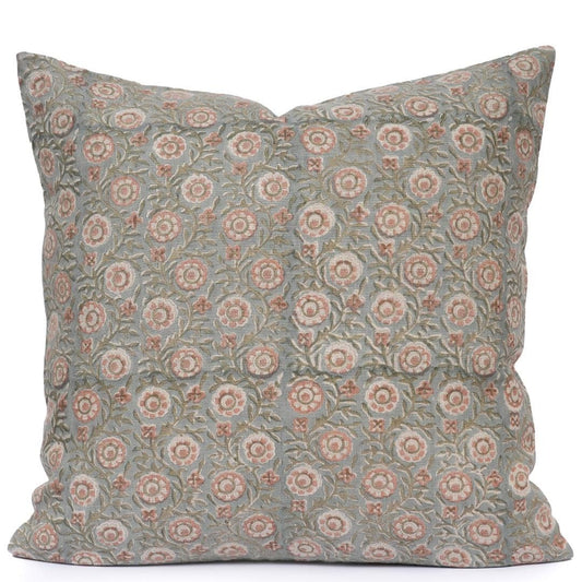 Blue Floral Pillow Cover – Cottage Farmhouse Decorative Throw Pillow