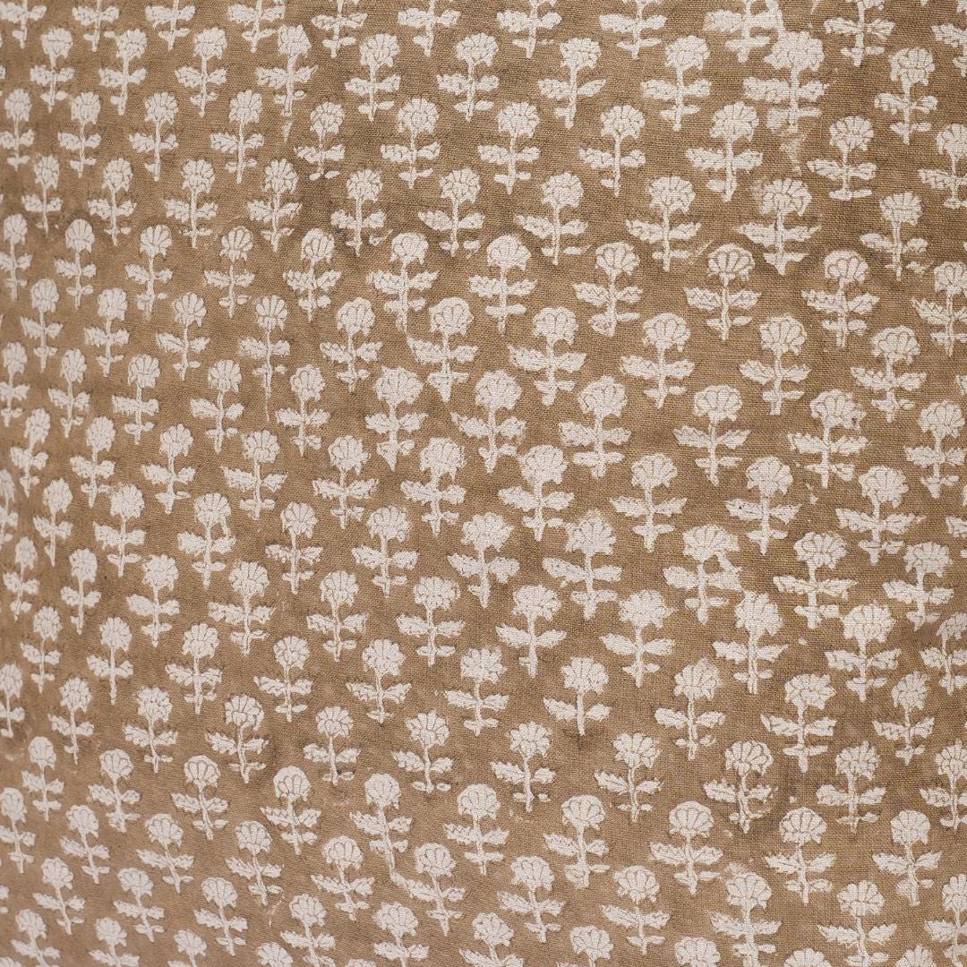 Brown Floral Linen Upholstery Fabric by the Yard – Hand Block Printed Fabric for Curtains & Pillows