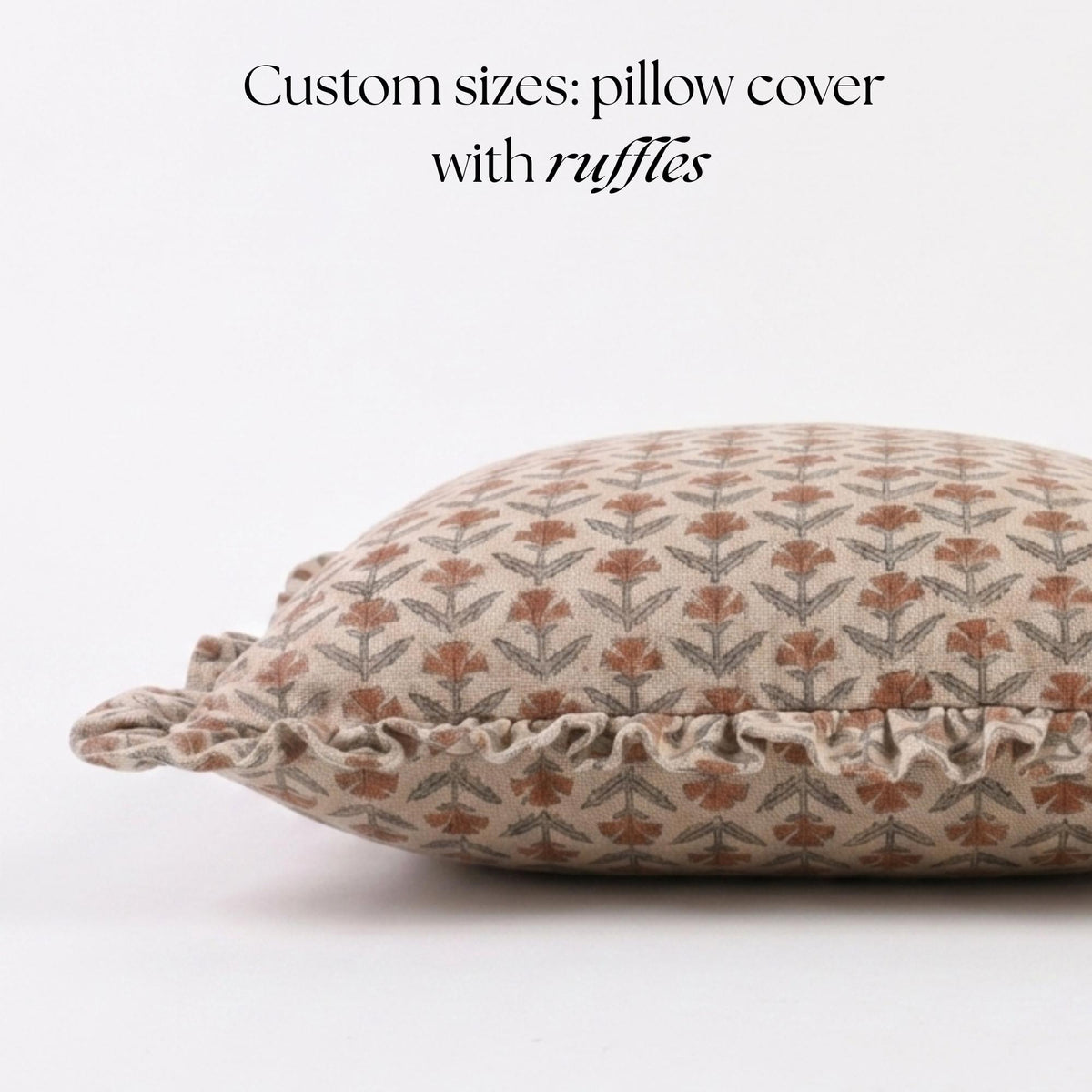 Rust Floral Ruffled Linen Pillow Cover