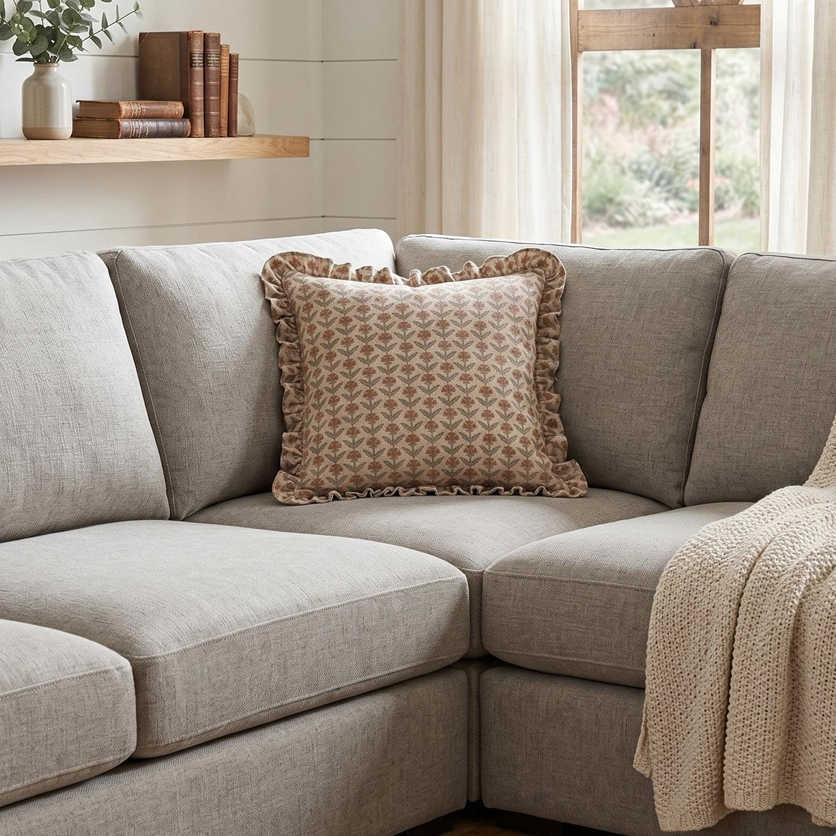 Rust Floral Ruffled Linen Pillow Cover